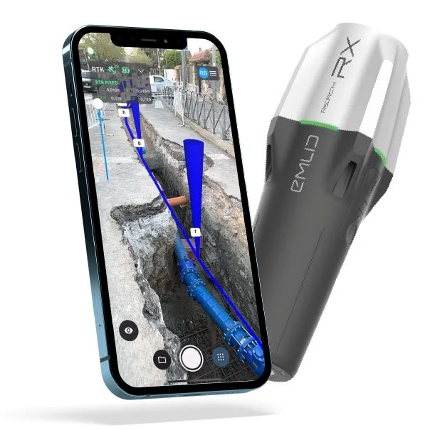 スマートフォンとEmlid Reach RX測量機器