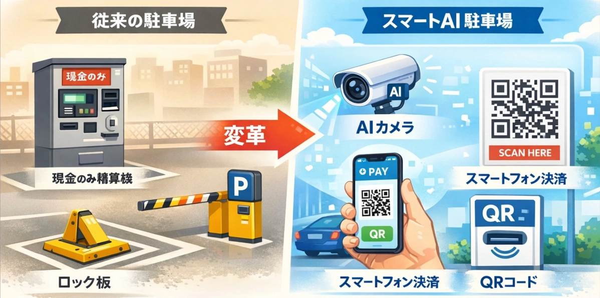 従来の駐車場とスマートAI駐車場の比較