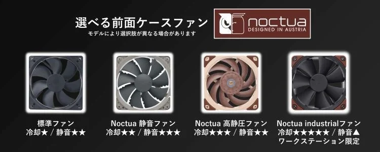 Noctua製PCケースファン4種類の比較表