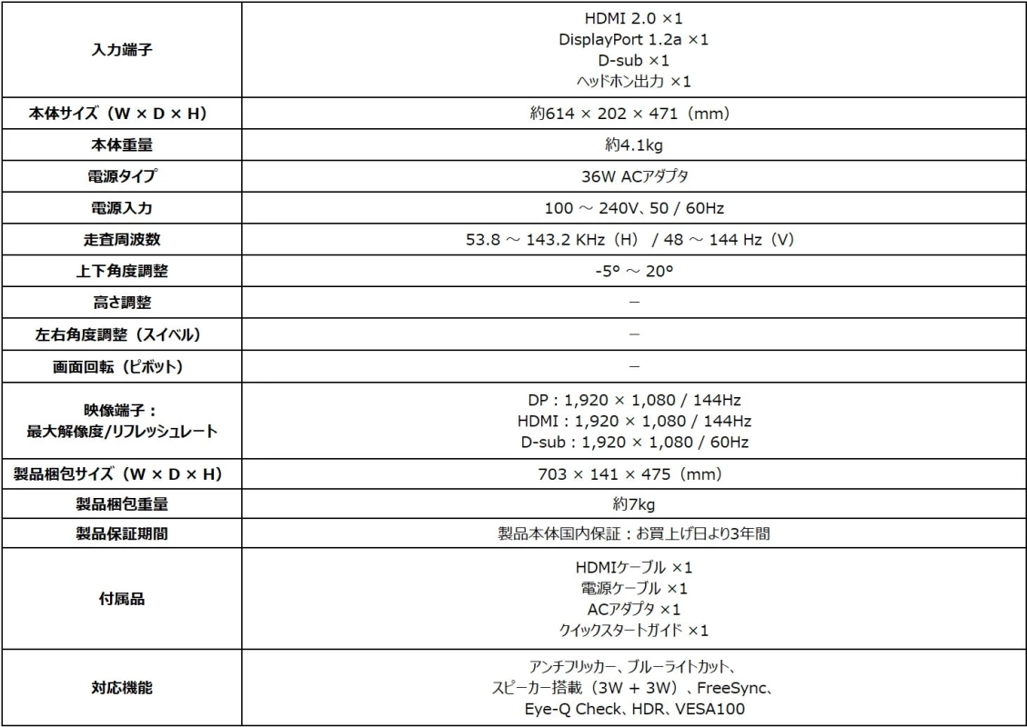 PRO MP273 E14A スペック表2