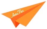 オレンジ色の紙飛行機が描かれており、翼には「Aero Flex」という文字が書かれています。