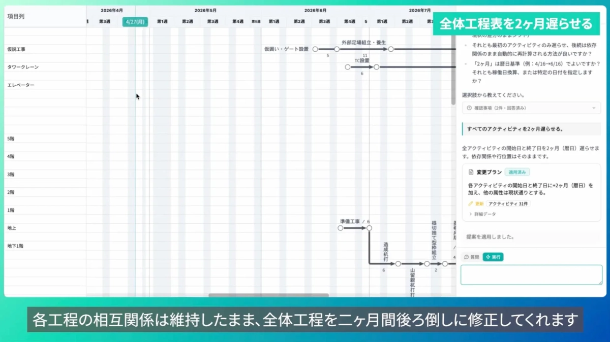 全体工程の一括変更