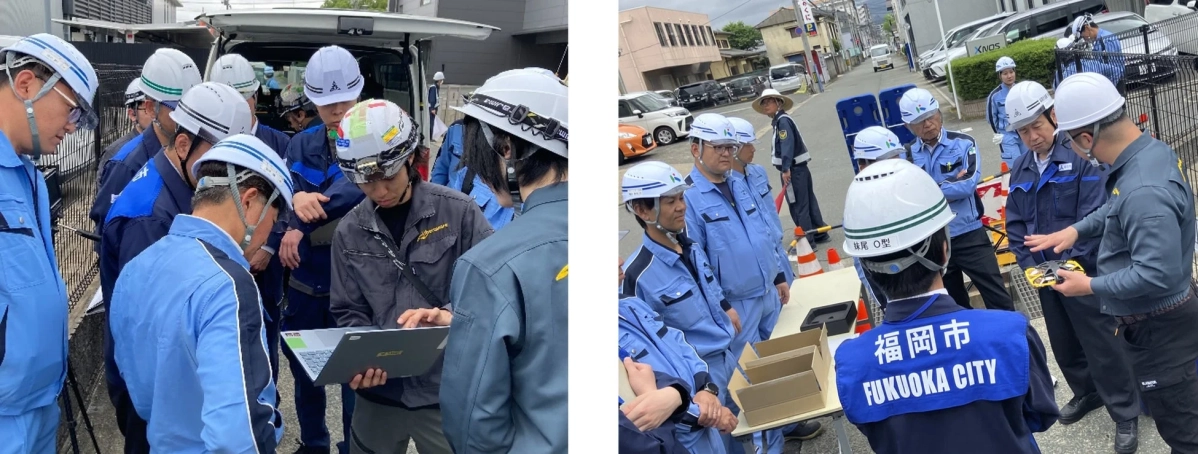 作業員が打ち合わせをしている様子