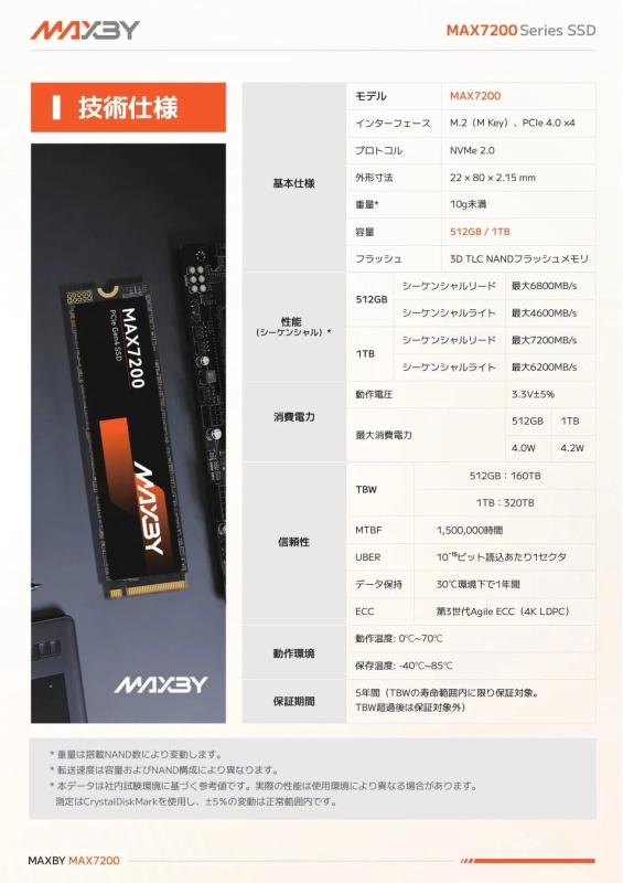 MAXBY MAX7200 Series SSDの技術仕様