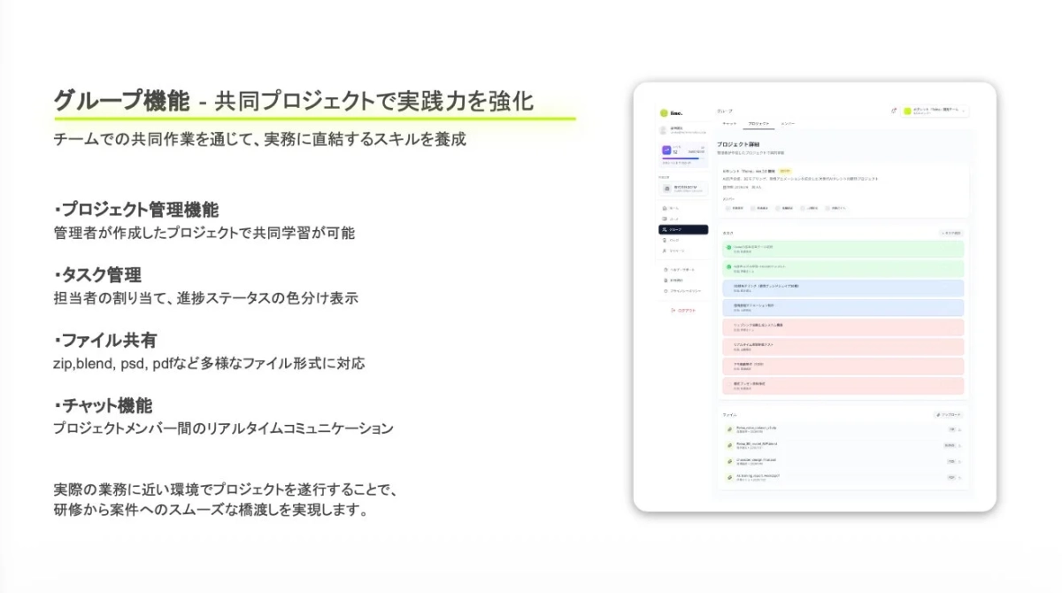 グループ機能 - 共同プロジェクトで実践力を強化