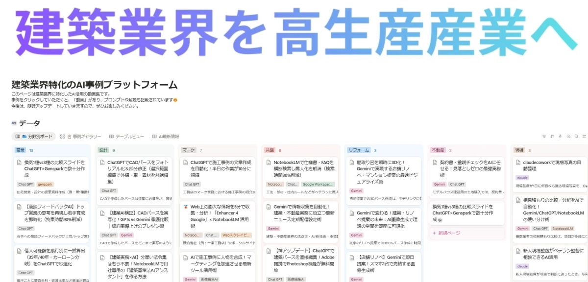 建築業界特化のAI事例プラットフォーム