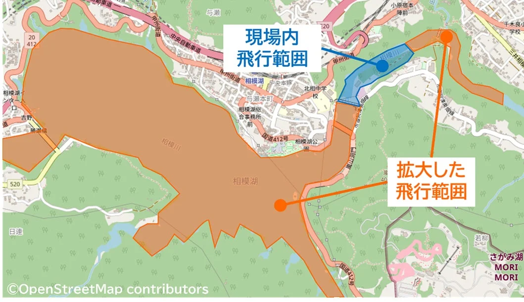 相模湖周辺のドローン飛行範囲を示す地図