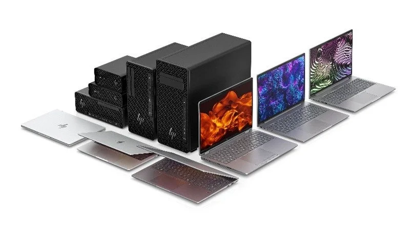 HP製の様々なデスクトップワークステーションとノートパソコン
