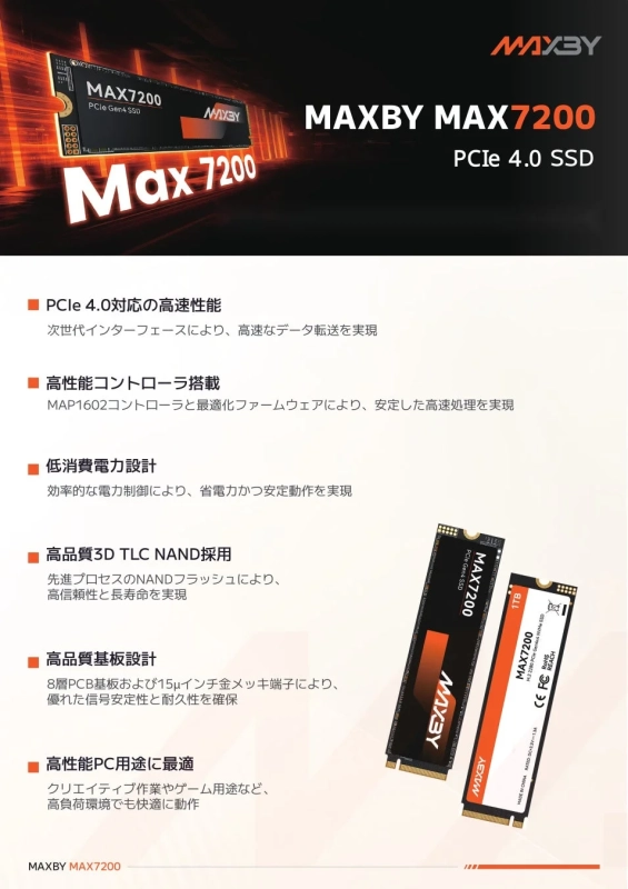 MAXBY MAX7200 PCIe 4.0 SSDの製品説明