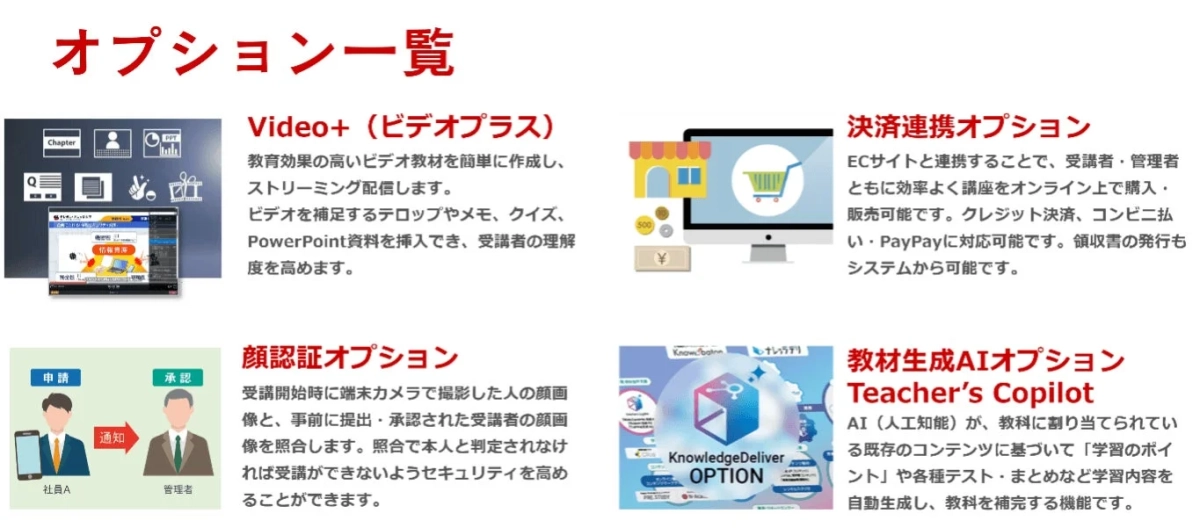 オンライン学習システムのオプション一覧