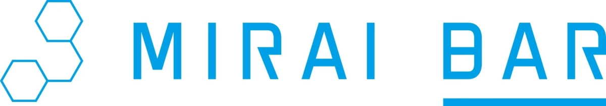 「MIRAI BAR」という青い文字と、化学構造のような連結した六角形のシンボルが特徴的なロゴマーク