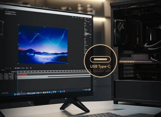 モニターとProArtデスクトップPC、USB Type-Cポート