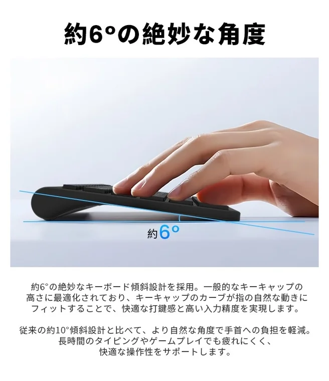 約6°の絶妙な角度約6°約6°の絶妙なキーボード傾斜設計を採用。