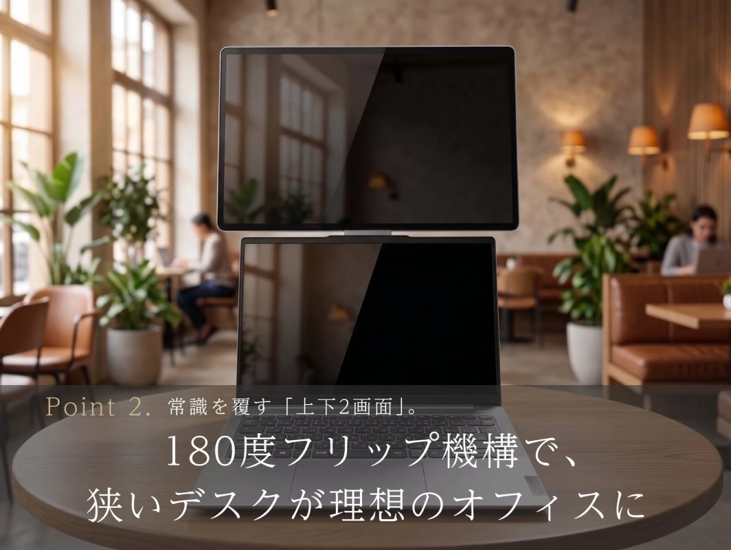 上下に2つのディスプレイを配置したノートパソコン