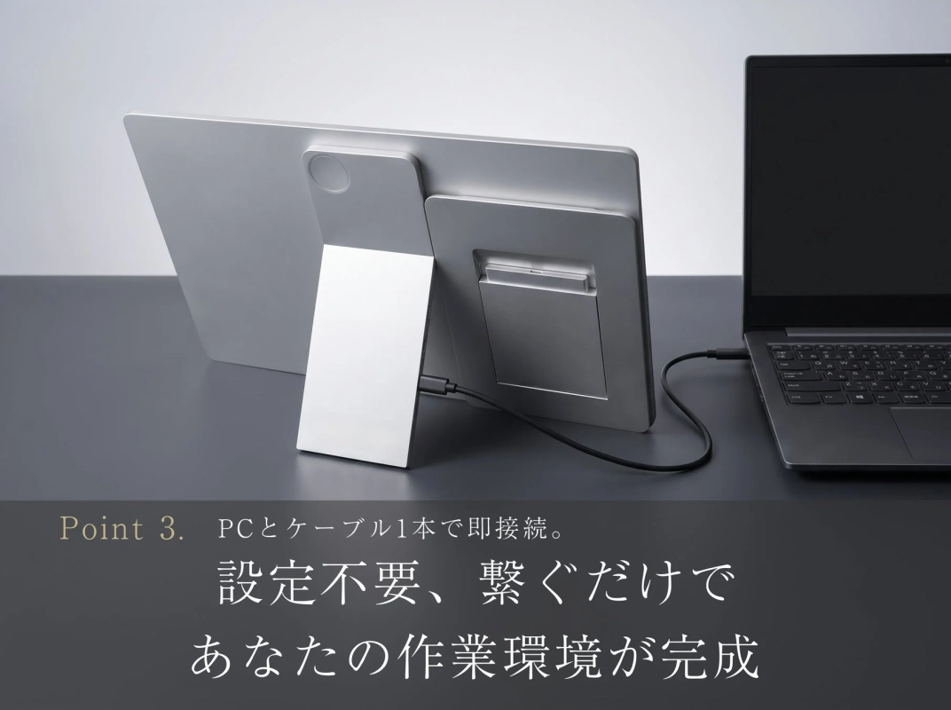 PCとケーブル1本で簡単に接続できるポータブルモニター