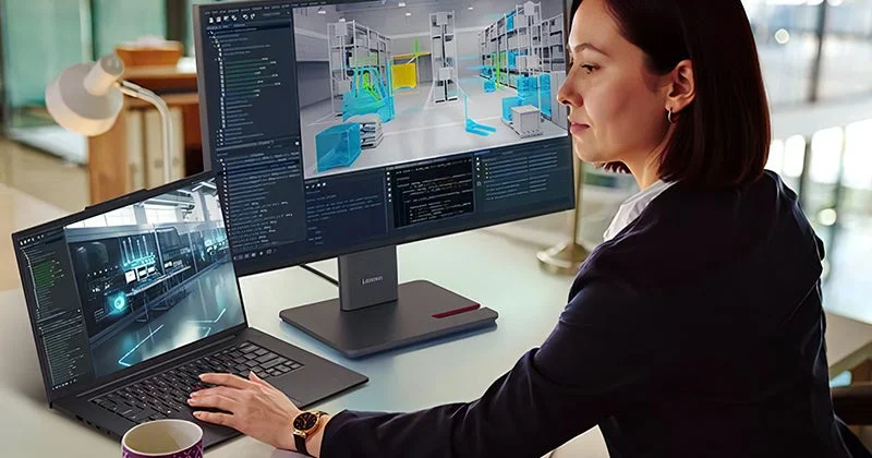 3Dシミュレーションを行う女性とThinkPad P1 Gen 9