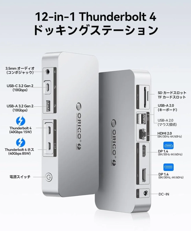 12-in-1 Thunderbolt 4 ドッキングステーション