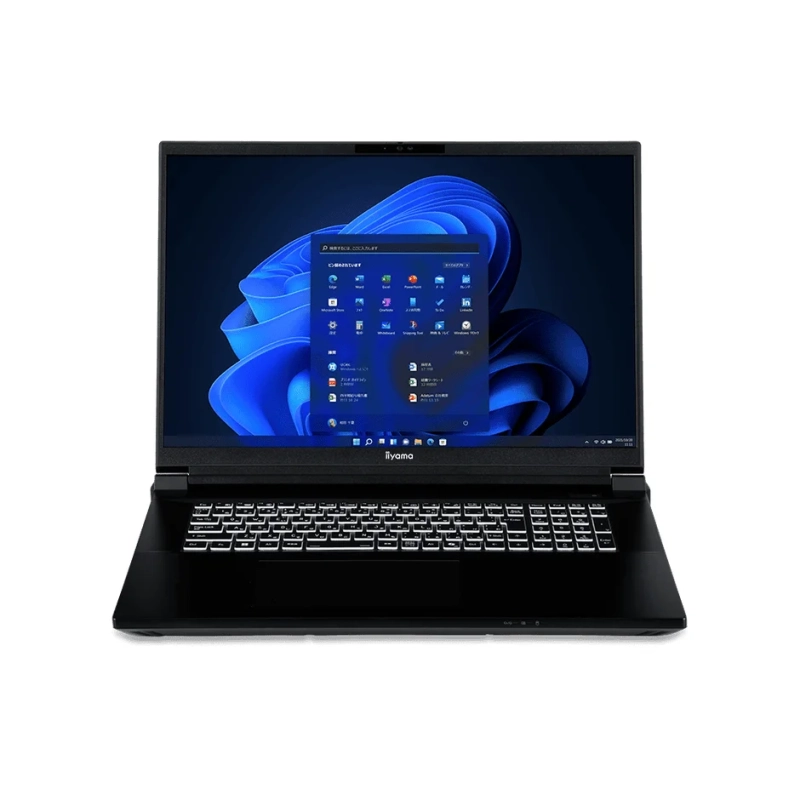 Windows 11のスタートメニューが表示されたiiyamaのノートパソコン