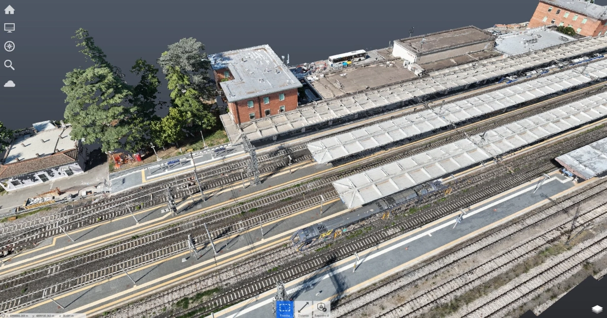 鉄道駅の空撮または3Dモデルビュー
