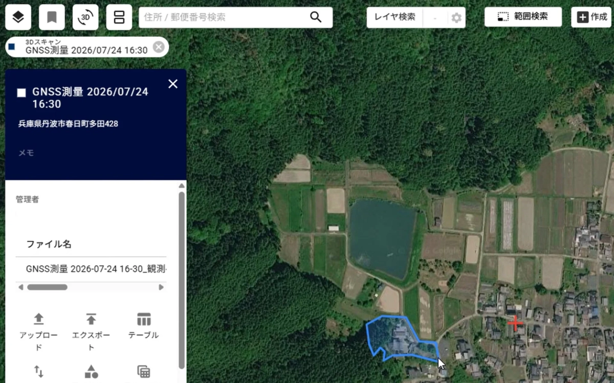 GNSS測量データが表示された地図インターフェース