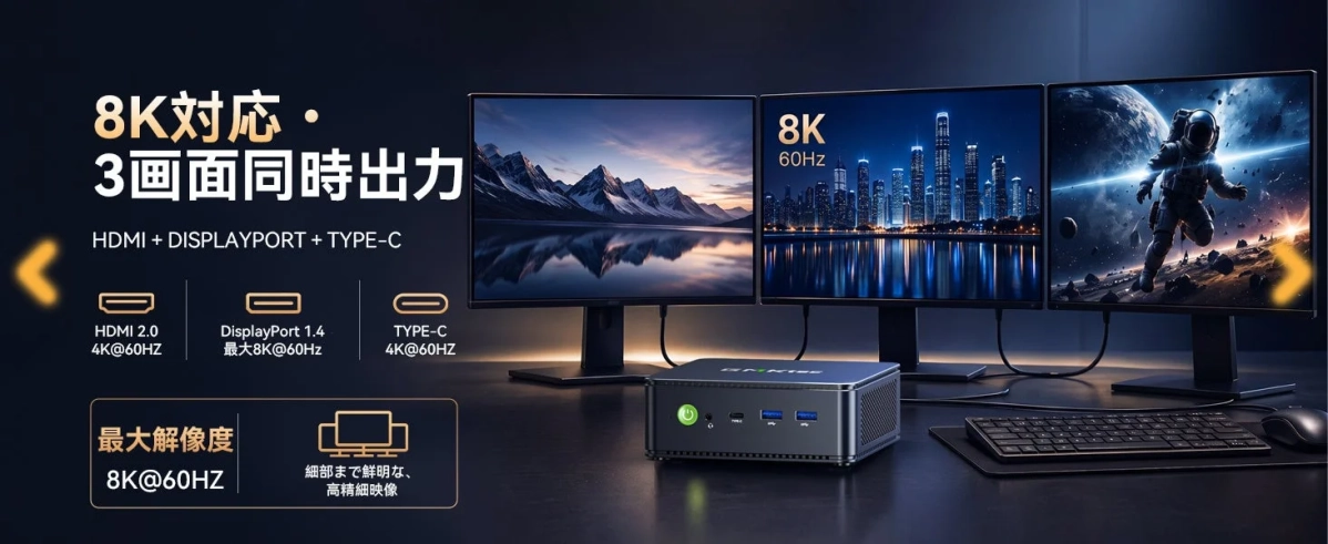 8K対応 3画面同時出力