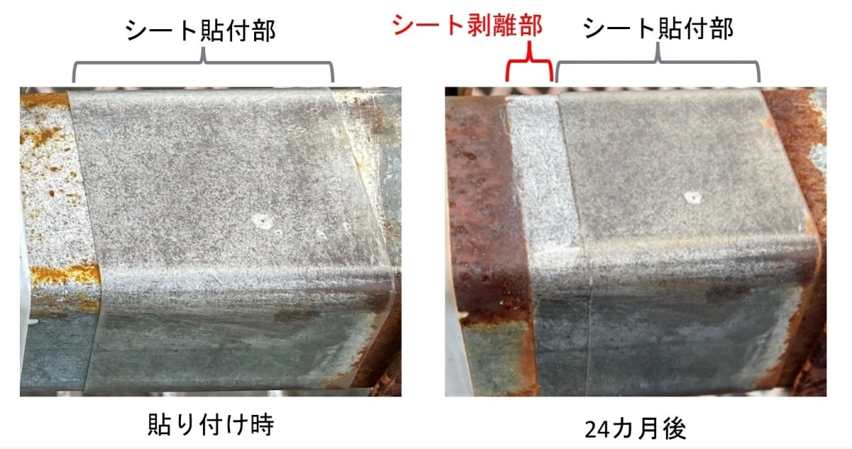 シート貼付部と剥離部の比較
