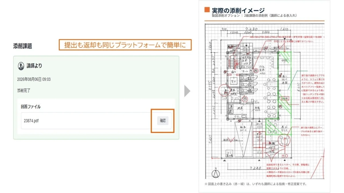 添削結果の画面